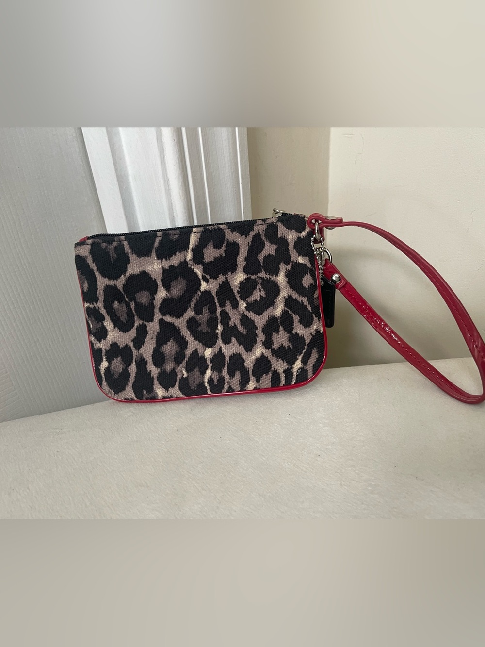 Coach Leopard Print Wristlet with Red Trim and Strap - Picture 7 of 8
